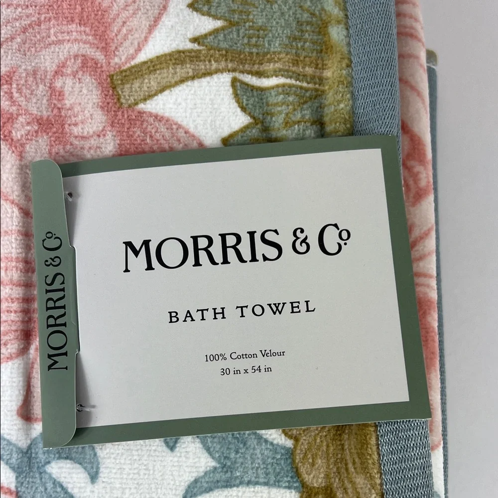 William Morris Bath Towels Pink Blue English Garden Cotton Velour Set of 2 NEW